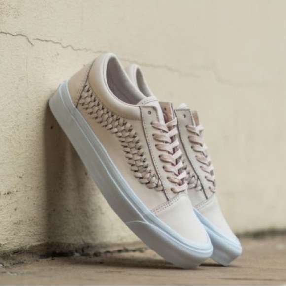 Vans Old Skool Blush Pink Leather Weave Cream Sneakers - Picture 1 of 10